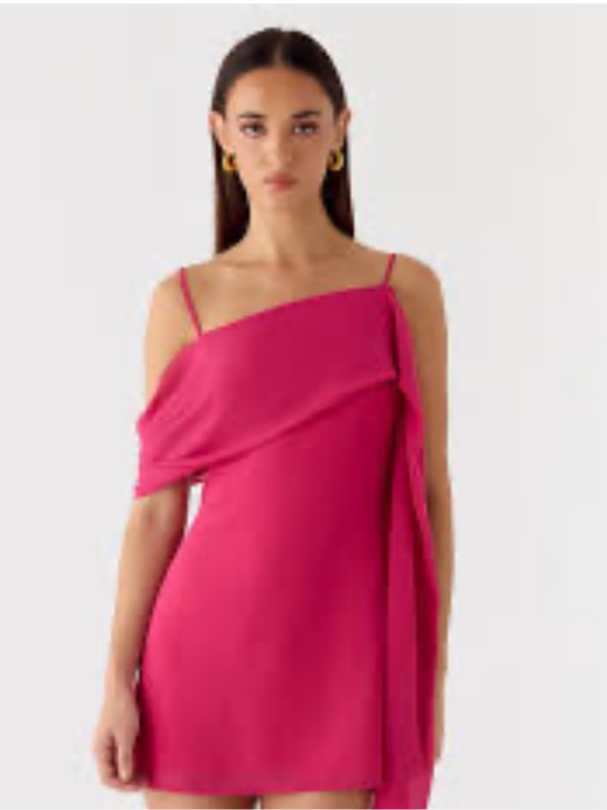 Peppermayo Dresses & Skirts - Peppermayo Fuchsia One-Shoulder Mini Dress with Draped Overlay